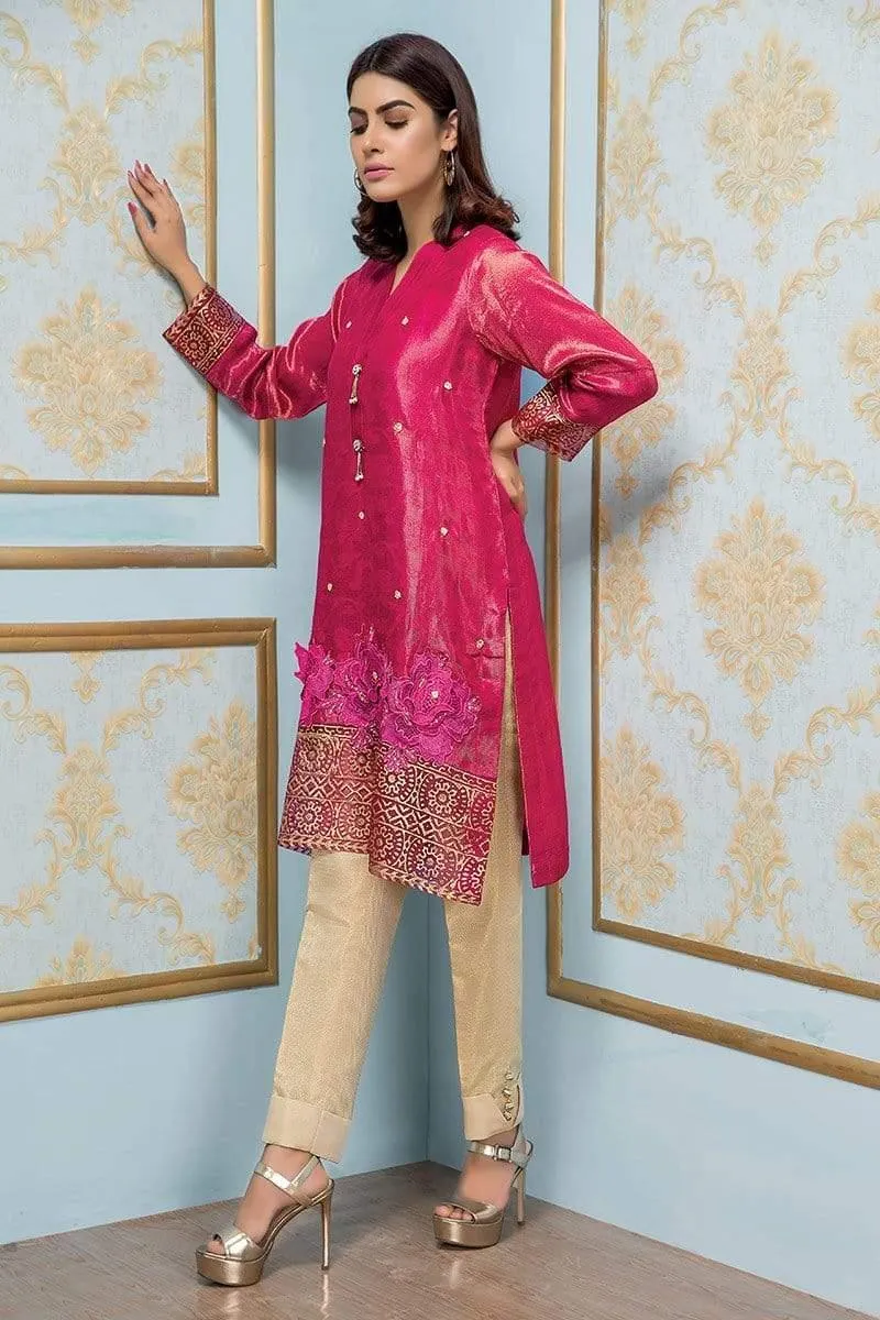 Sadia Aamir - Shocking Pink Prism - SA-LP12 - Shimmer Chiffon - Raw Silk - 1 Piece