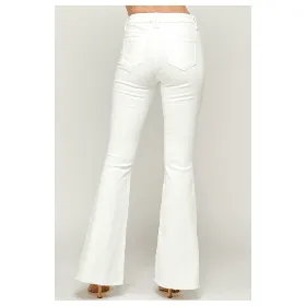 Sally High Rise Raw Hem White Flare Jeans