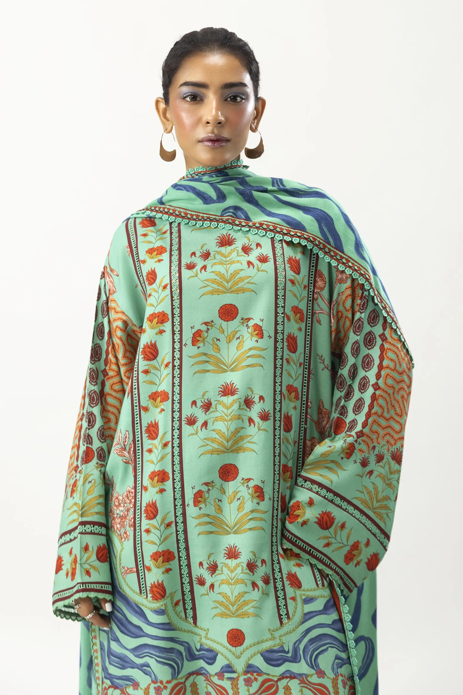Sana Safinaz - H243-004A-3DA - Green - Printed - 3 Piece - Unstitch