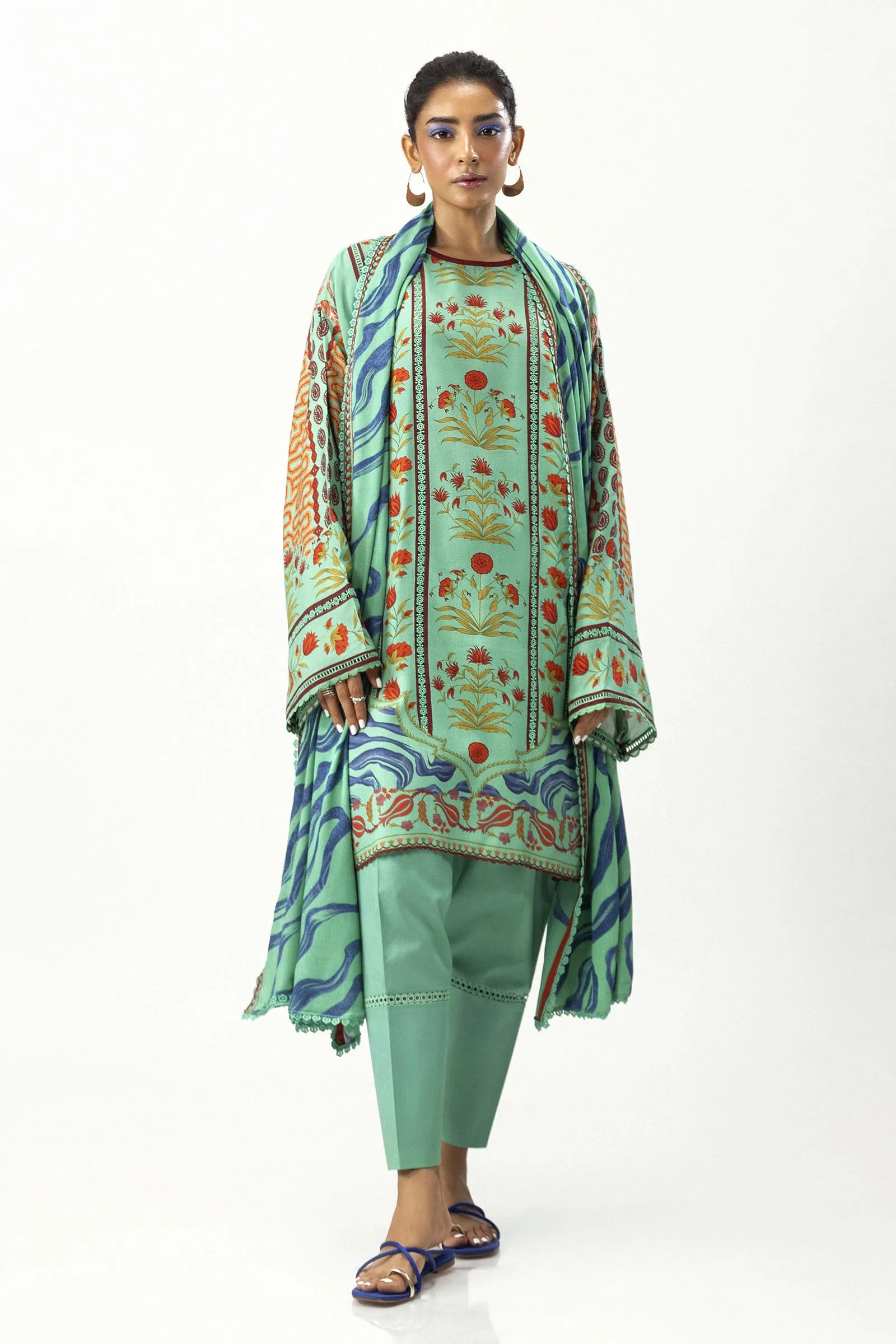 Sana Safinaz - H243-004A-3DA - Green - Printed - 3 Piece - Unstitch