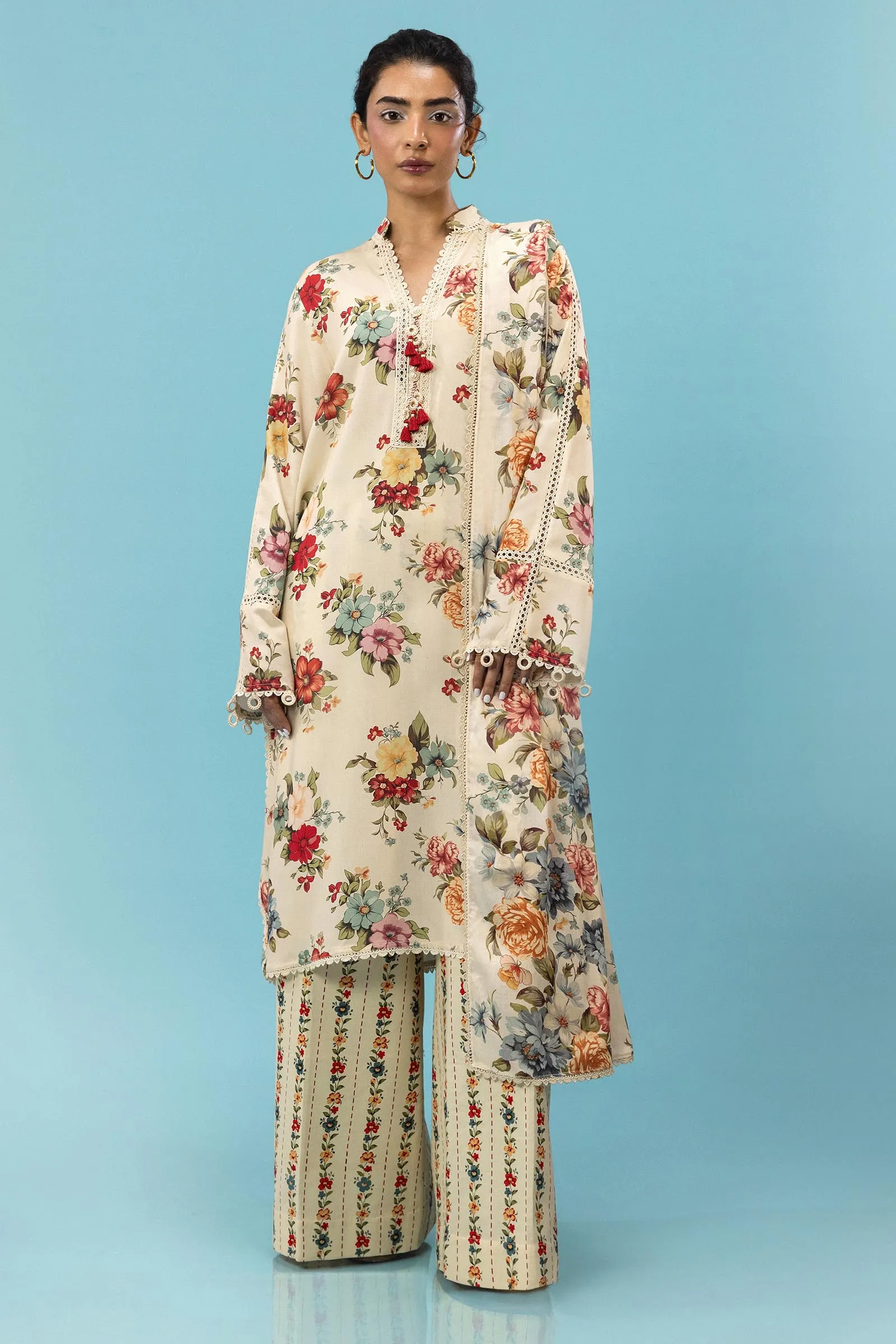 Sana Safinaz - H243-014A-3DA - Beige - Printed - 3 Piece - Unstitch