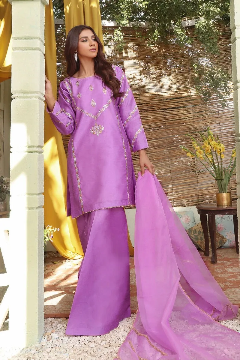 Sanas - Lorex Embroidered Raw Silk 3 Piece Suit - SHIREEN FESTIVE - S202281 - Purple