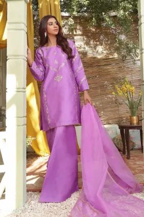Sanas - Lorex Embroidered Raw Silk 3 Piece Suit - SHIREEN FESTIVE - S202281 - Purple