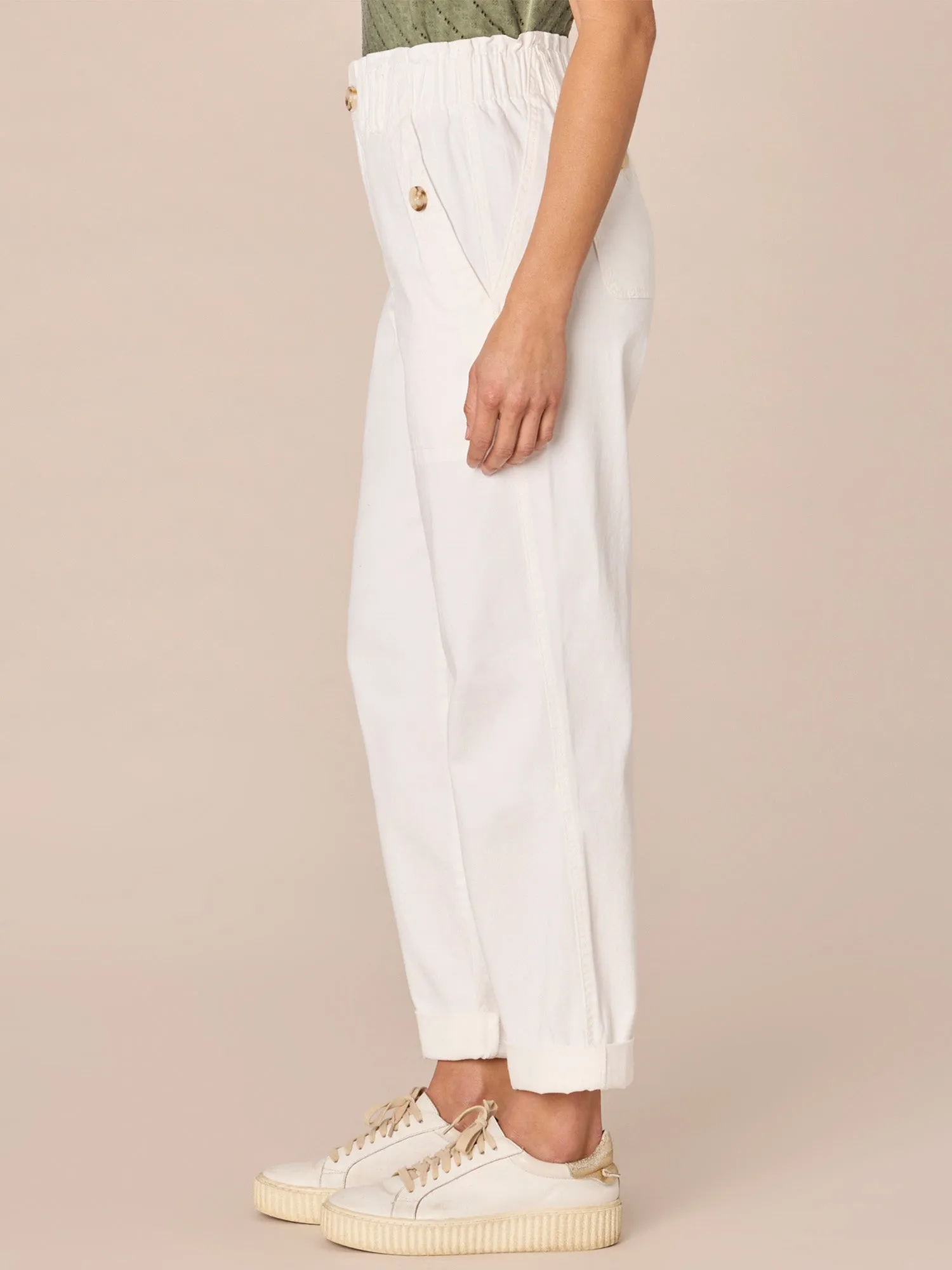 Skyrise Paper Bag Waist Barrel Leg Pant with Roll Cuff