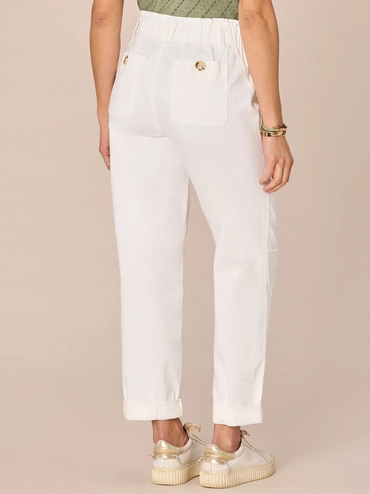 Skyrise Paper Bag Waist Barrel Leg Pant with Roll Cuff