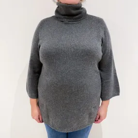 Slate Grey 3/4 Sleeved Cashmere Polo Neck Jumper Extra Large