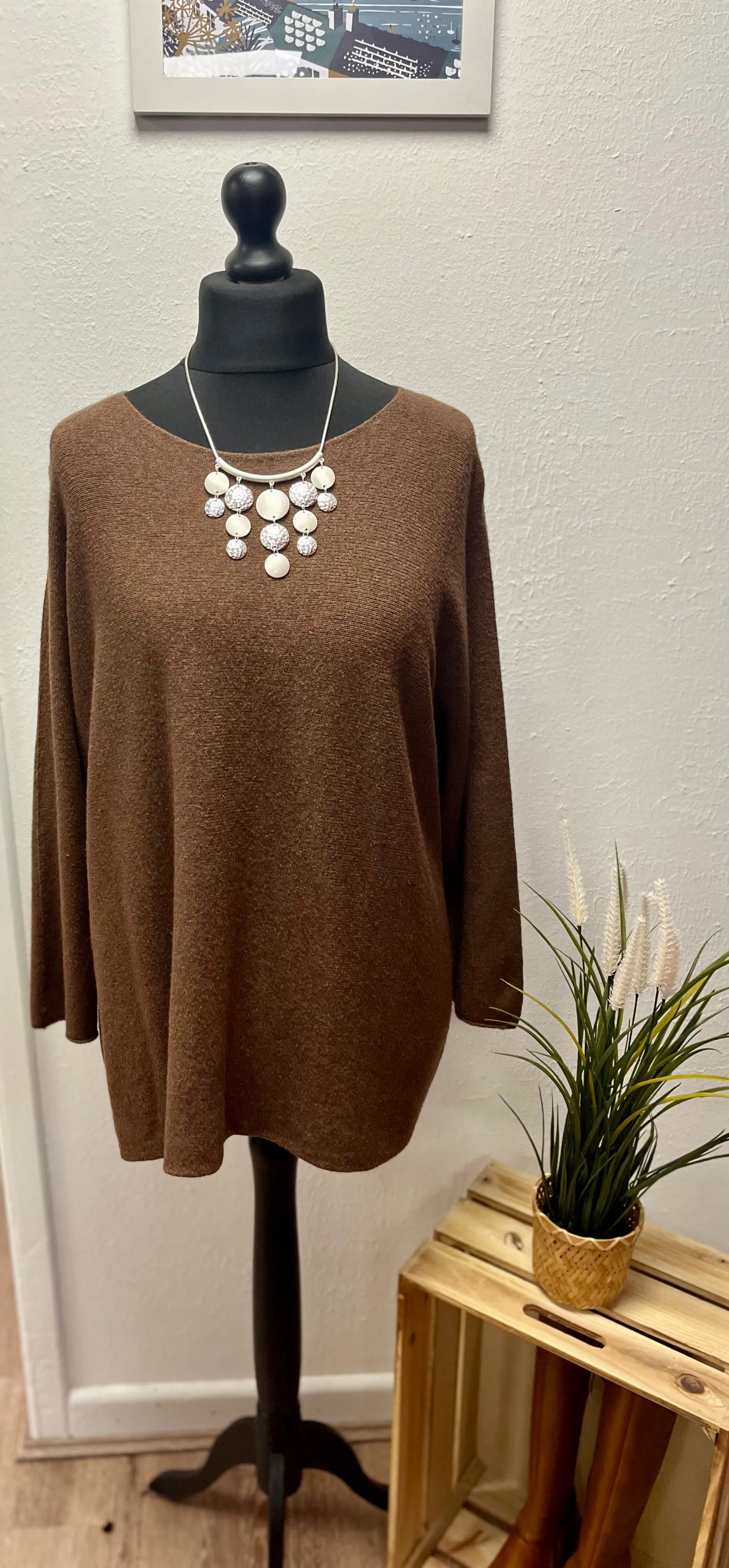 Soft Knit Seam Sleeve Round Neck Jumper Relaxed Fit One Size 16-22
