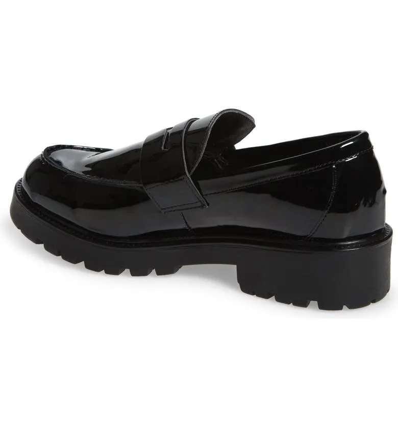 Steve Madden Lotto Black Leather Retro Lug Sole Low Chunky Heel Penny Loafer (8.5, BLACK)