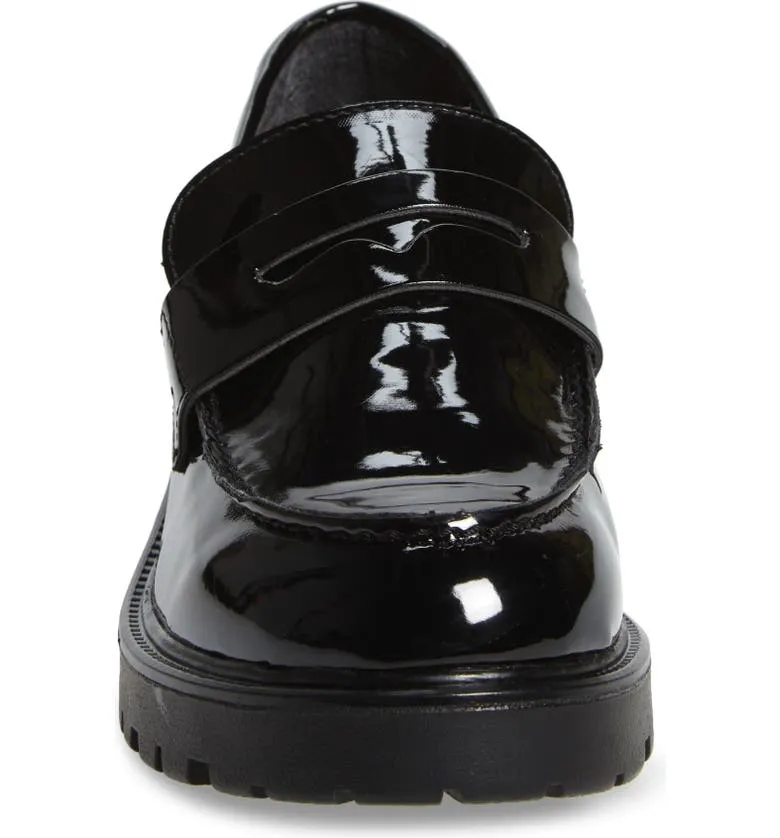 Steve Madden Lotto Black Leather Retro Lug Sole Low Chunky Heel Penny Loafer (8.5, BLACK)