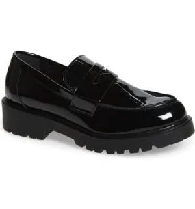 Steve Madden Lotto Black Leather Retro Lug Sole Low Chunky Heel Penny Loafer (8.5, BLACK)