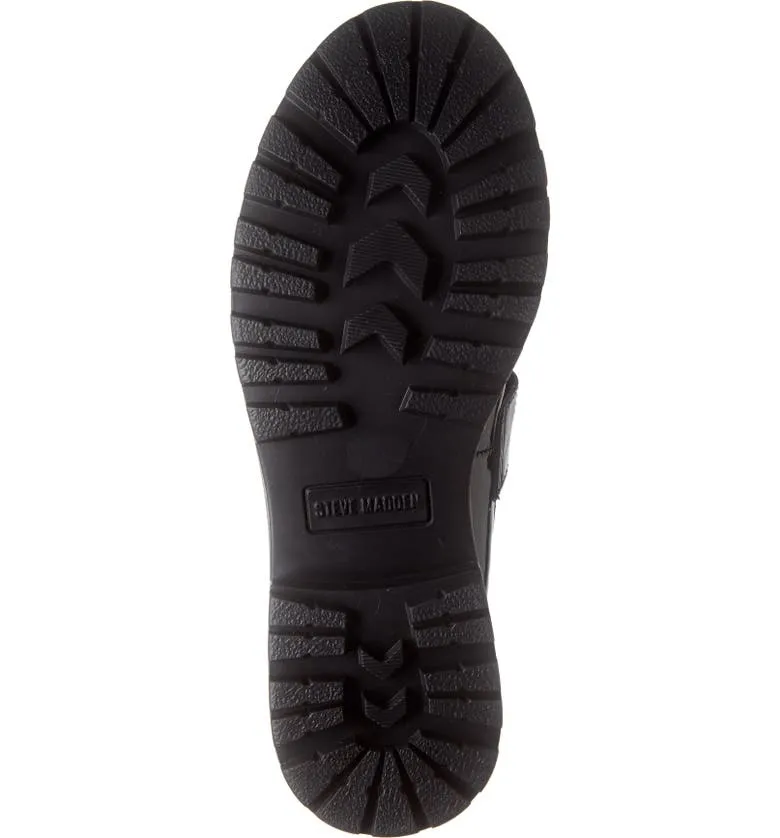 Steve Madden Lotto Black Leather Retro Lug Sole Low Chunky Heel Penny Loafer (8.5, BLACK)