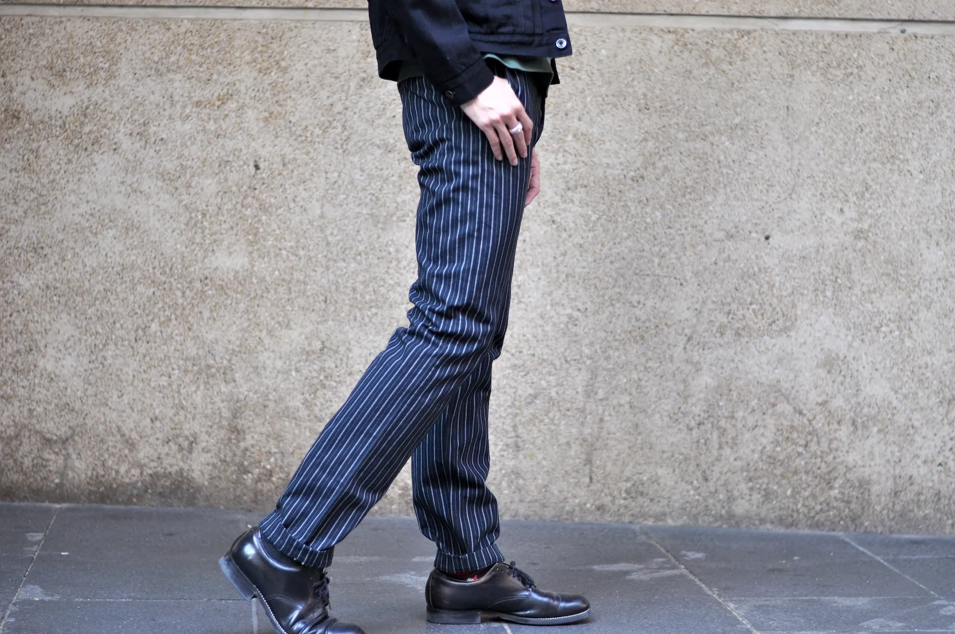 Stevenson Overall Co. "Old Glory" 12.5oz Selvage Pinstripe Chinos (Sumi Black)