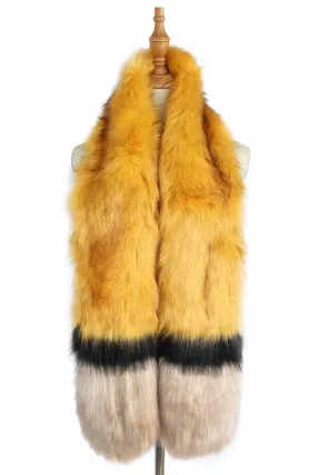 Stripe Long Faux Fur Collar - Mustard