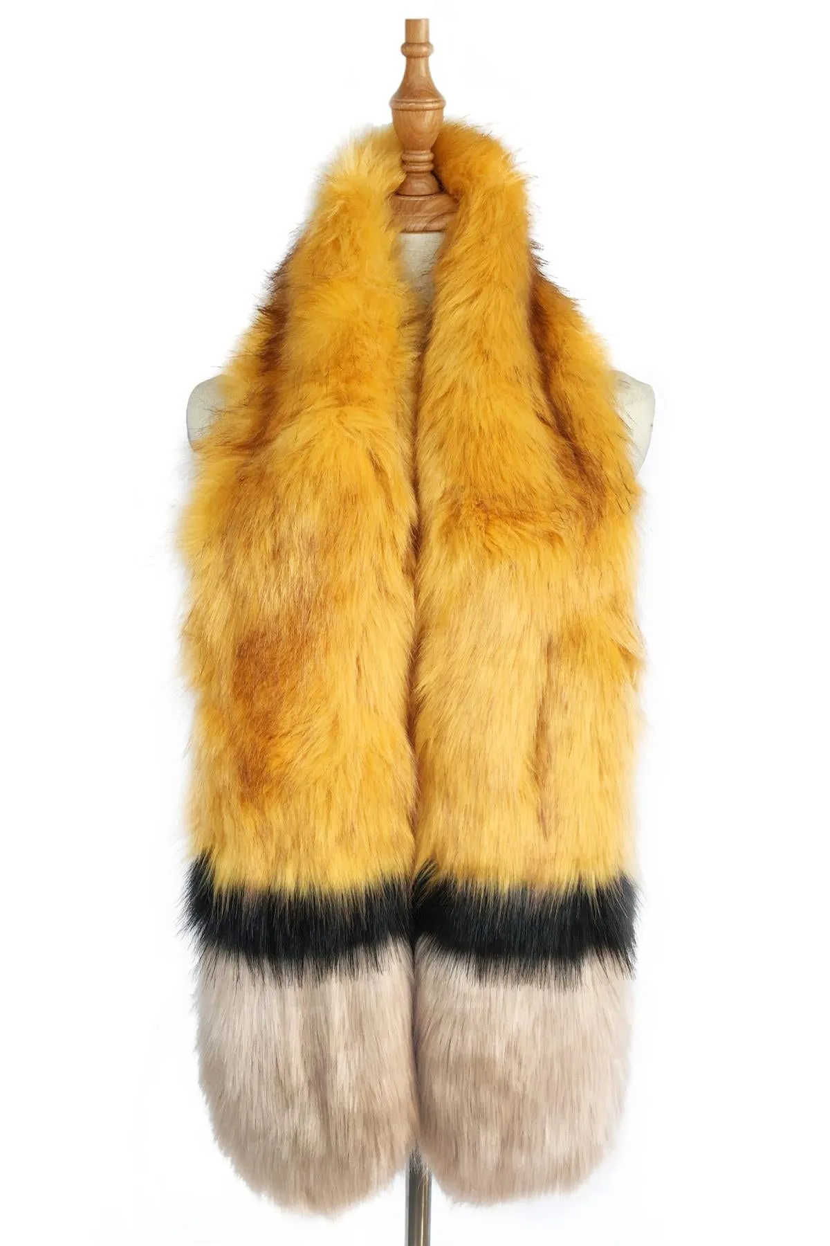 Stripe Long Faux Fur Collar - Mustard