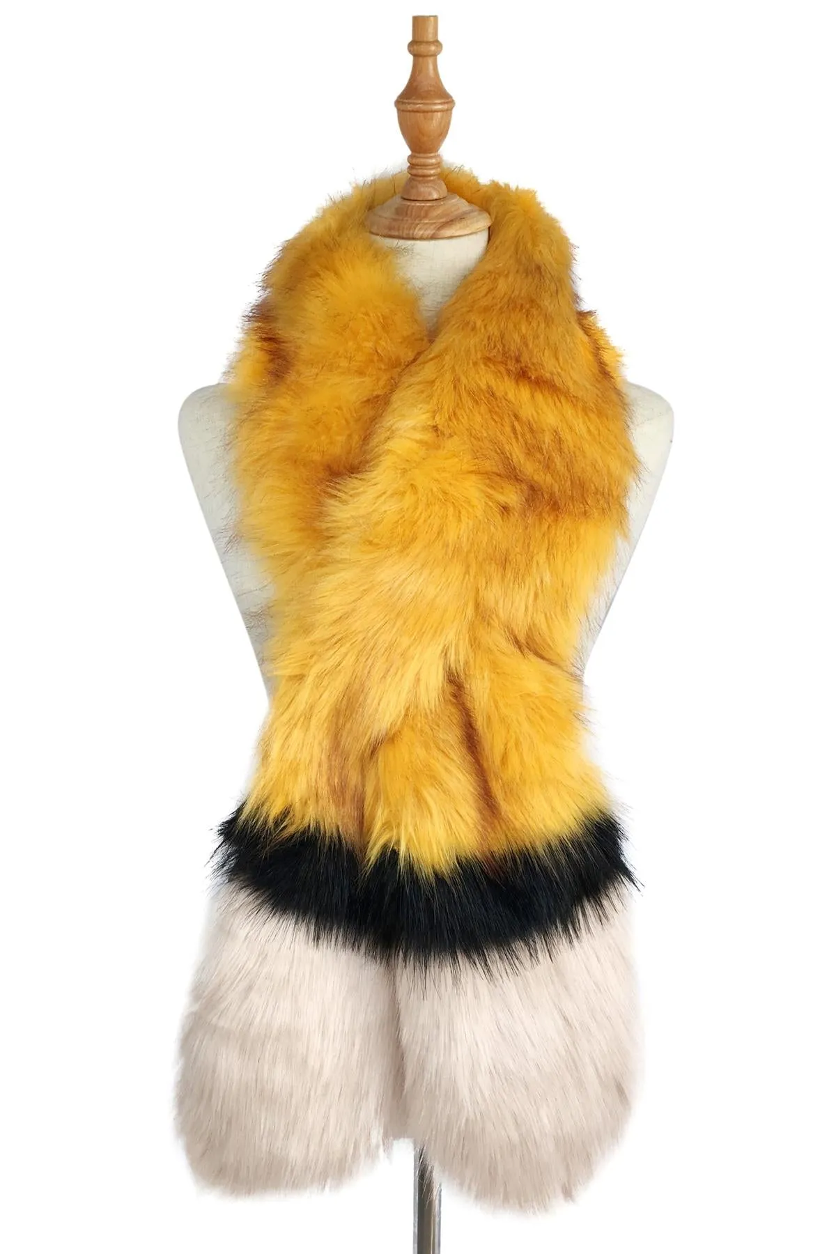 Stripe Long Faux Fur Collar - Mustard