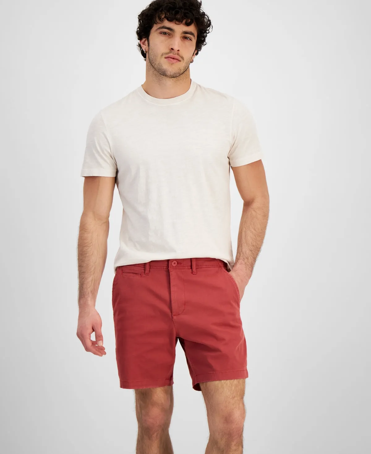 Sun   Stone Men's Colin Flat Front 7" Chino Shorts Red 40
