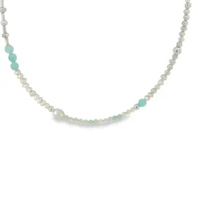 Teal, Grey, Pearl and Silver Beaded Necklace
