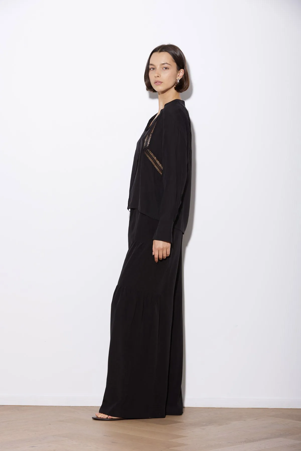 TIERED DRAWSTRING PANT BLACK SILK