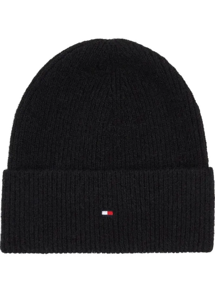 Tommy Hilfiger Womens Essential Flag Fuzzy Beanie Black