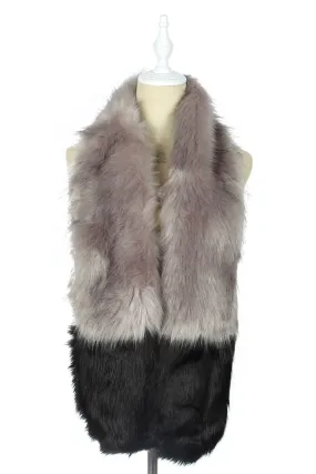 Two Tone Long Faux Fur Collar - Light Grey