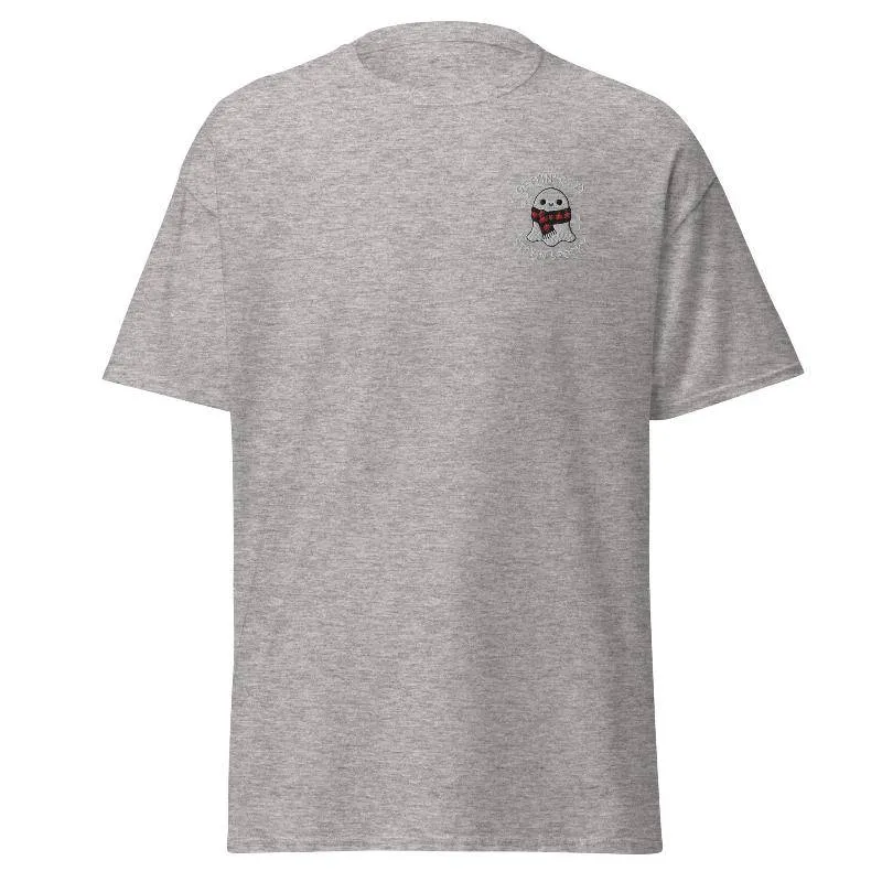 Unisex Fall Embroidered T-Shirt –"Gettin' Cozy, Stayin' Spooky"