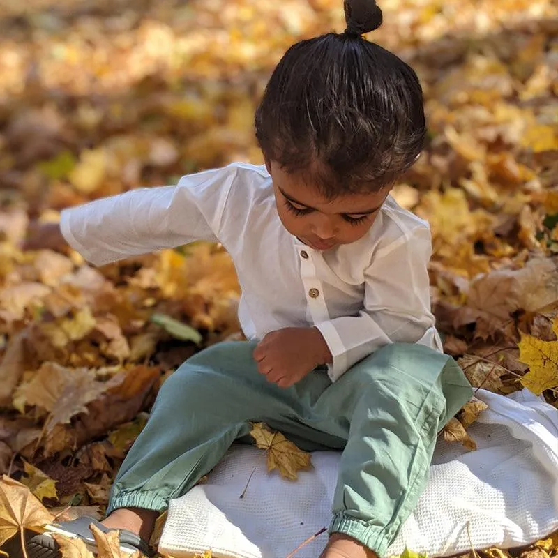 UNISEX ORGANIC ESSENTIAL WHITE KURTA   MINT PANTS