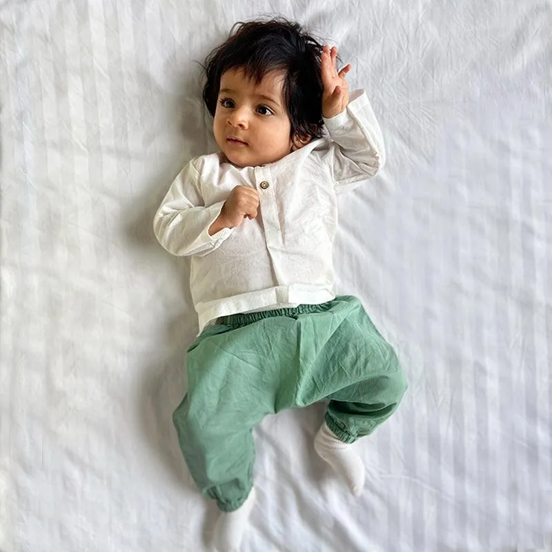 UNISEX ORGANIC ESSENTIAL WHITE KURTA   MINT PANTS