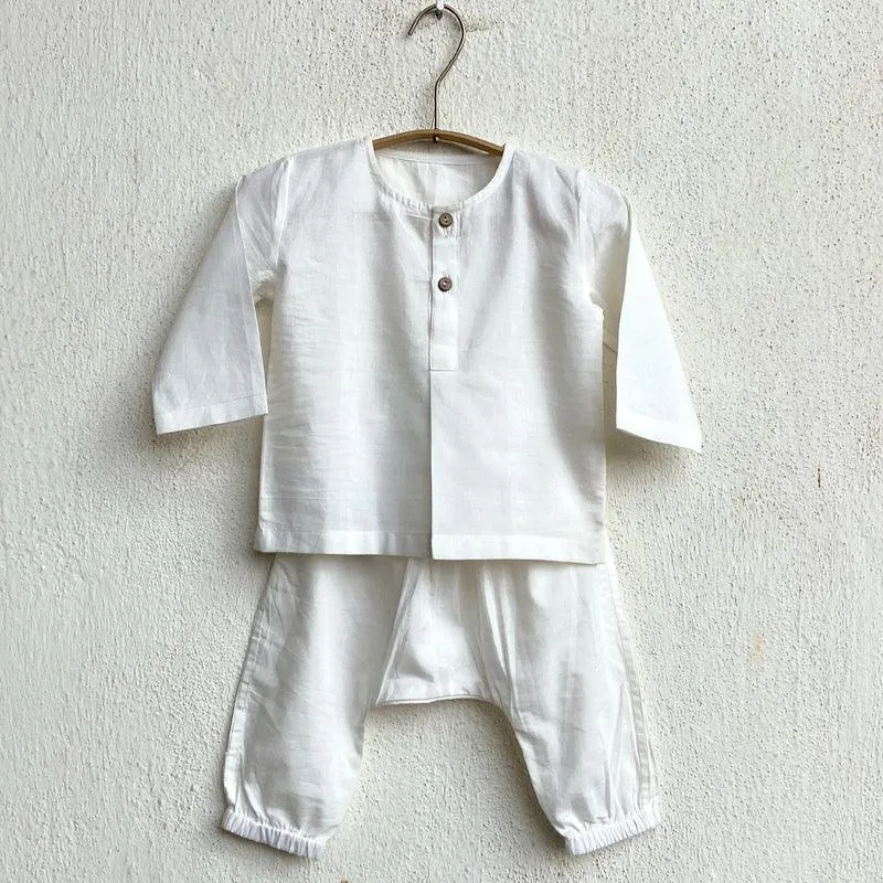 UNISEX ORGANIC ESSENTIAL WHITE KURTA   PANTS