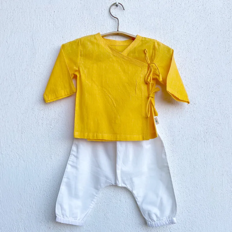 UNISEX ORGANIC YELLOW ANGRAKHA & WHITE PANTS