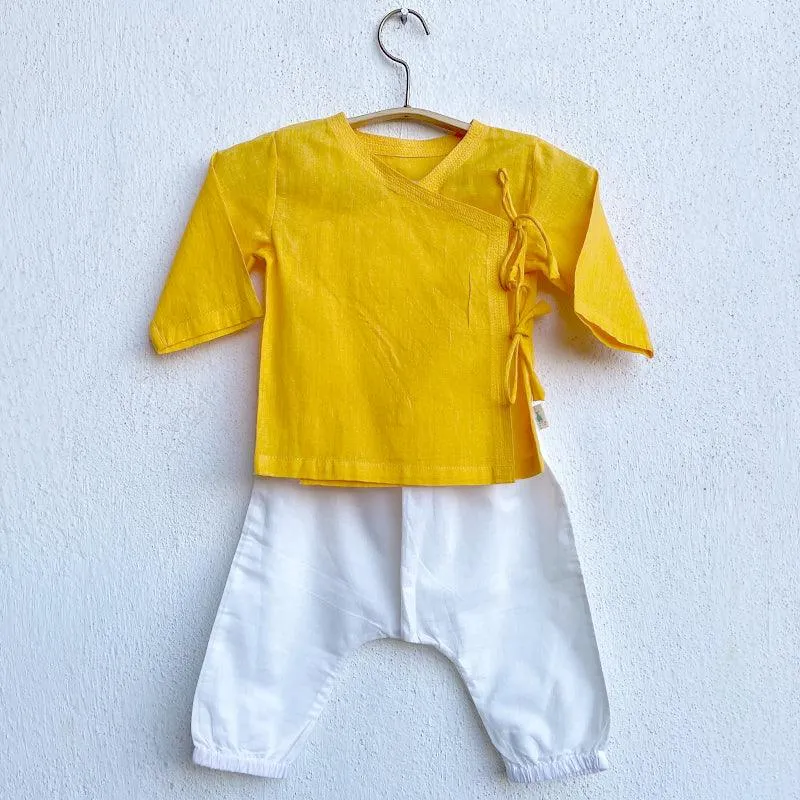 UNISEX ORGANIC YELLOW ANGRAKHA     WHITE PANTS