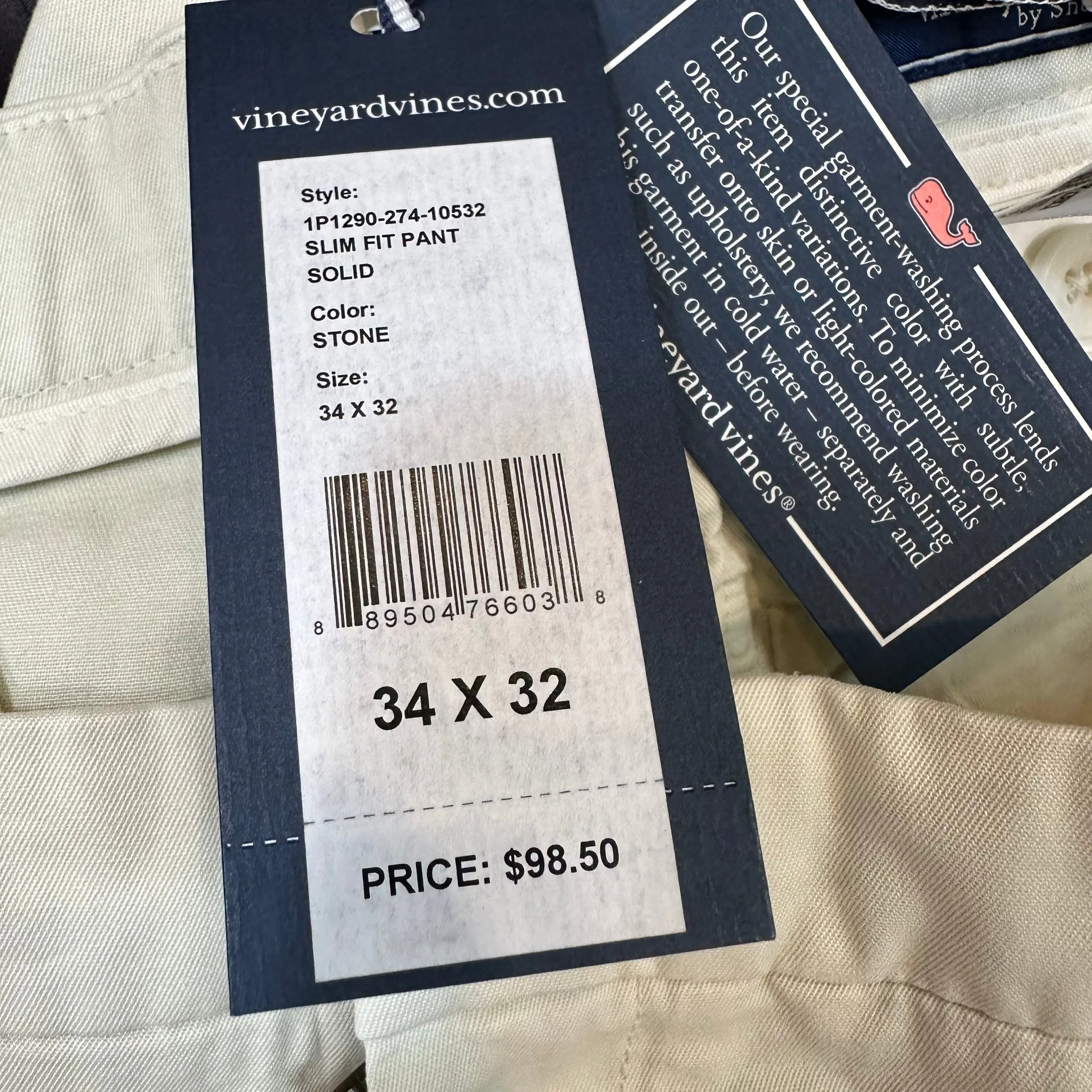Vineyard Vines Slim Fit Pant Stretch Stone khaki Chino 34 X 32