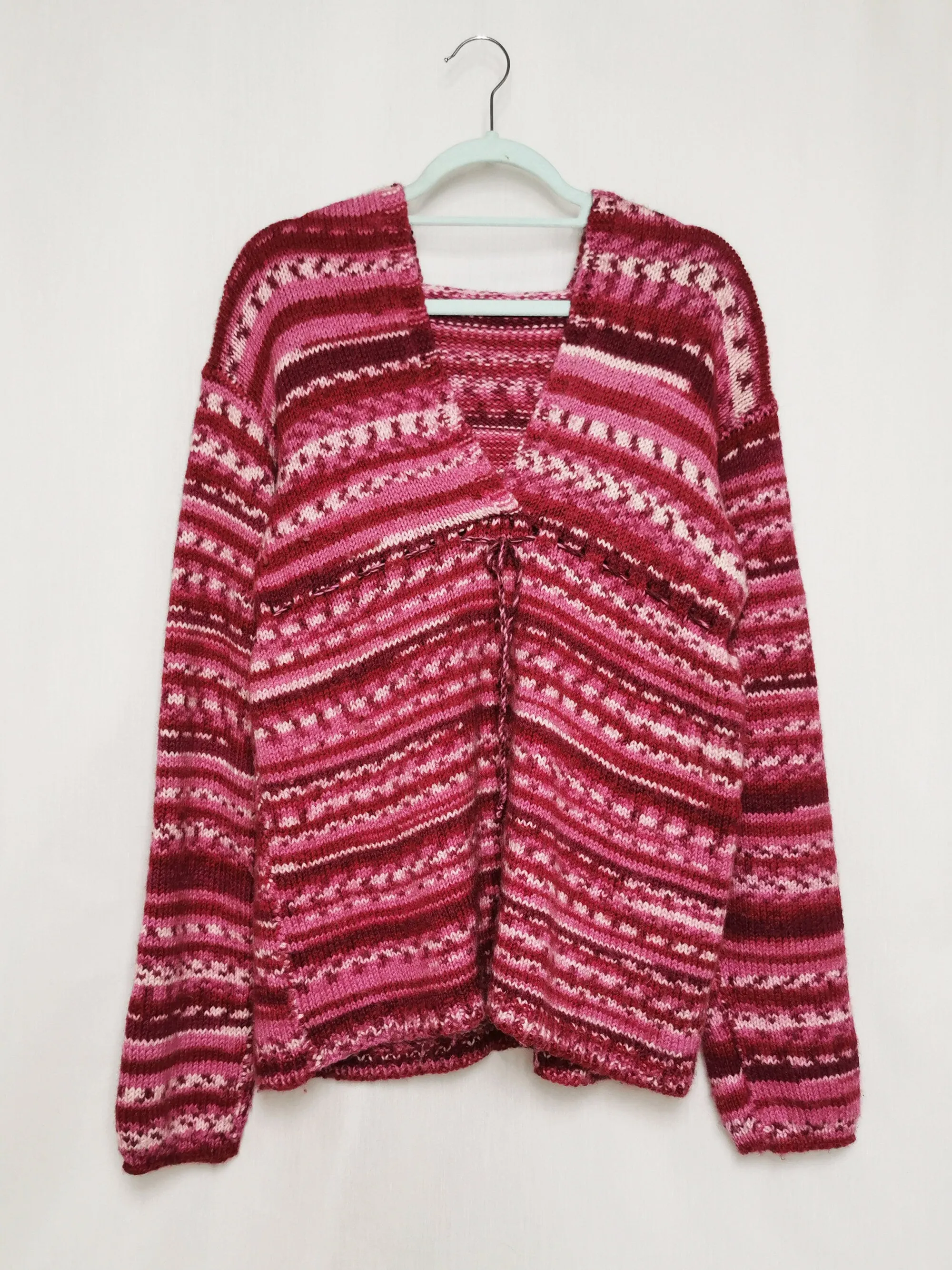 Vintage 90s pink striped handmade jumper with a hood