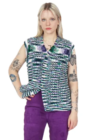 VINTAGE Multicolor Striped Knitted Purple V-Neck Vest