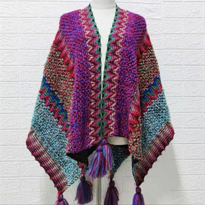 Vintage Women Knitted Women Shawl Poncho Outwear