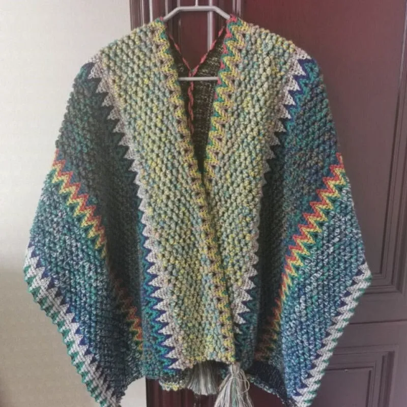 Vintage Women Knitted Women Shawl Poncho Outwear