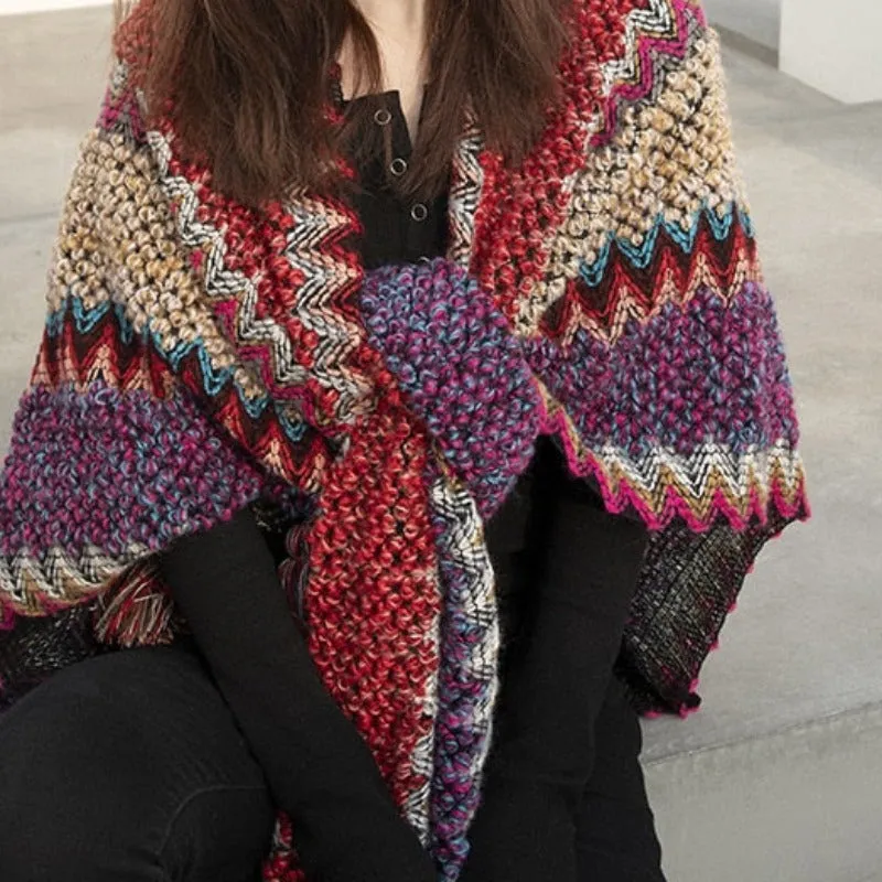 Vintage Women Knitted Women Shawl Poncho Outwear
