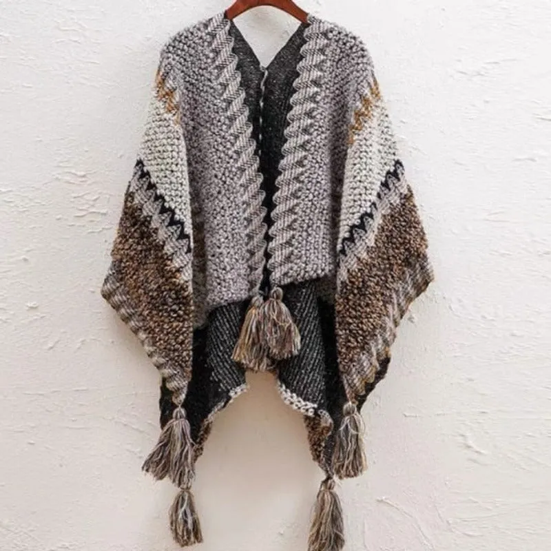Vintage Women Knitted Women Shawl Poncho Outwear