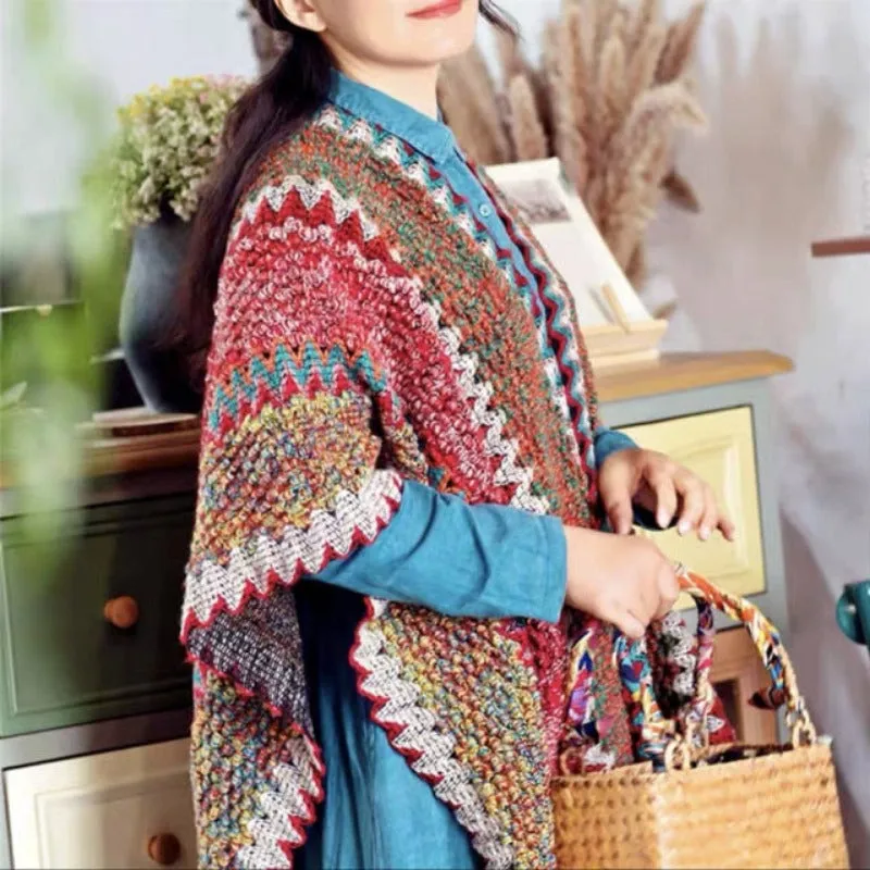 Vintage Women Knitted Women Shawl Poncho Outwear
