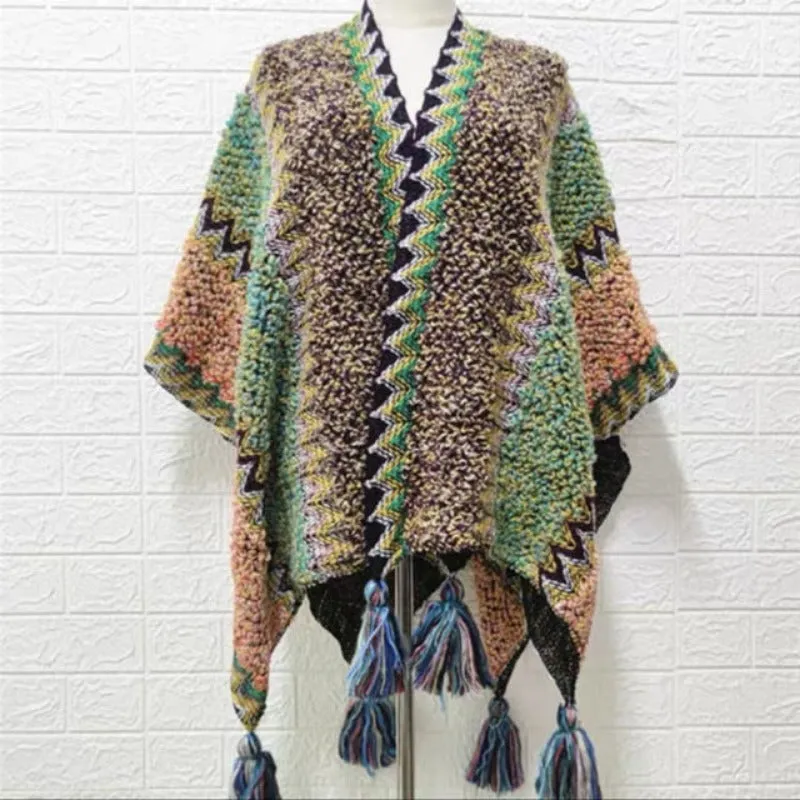 Vintage Women Knitted Women Shawl Poncho Outwear