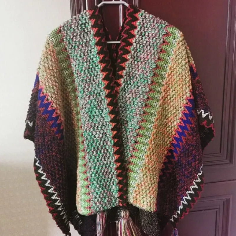 Vintage Women Knitted Women Shawl Poncho Outwear