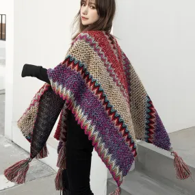 Vintage Women Knitted Women Shawl Poncho Outwear