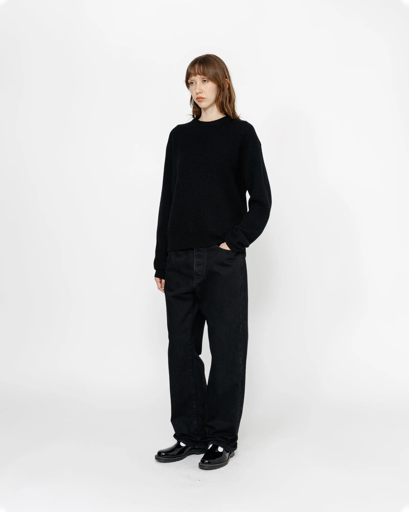 WAFFLE KNIT CASHMERE CREW
