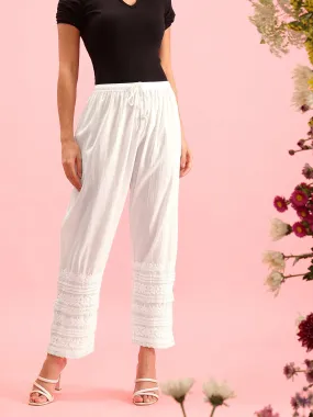 White Cotton 100% Original Chikankari Pleated Pant