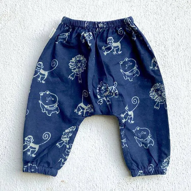 White Kurta with Zoo Print Indigo Pants