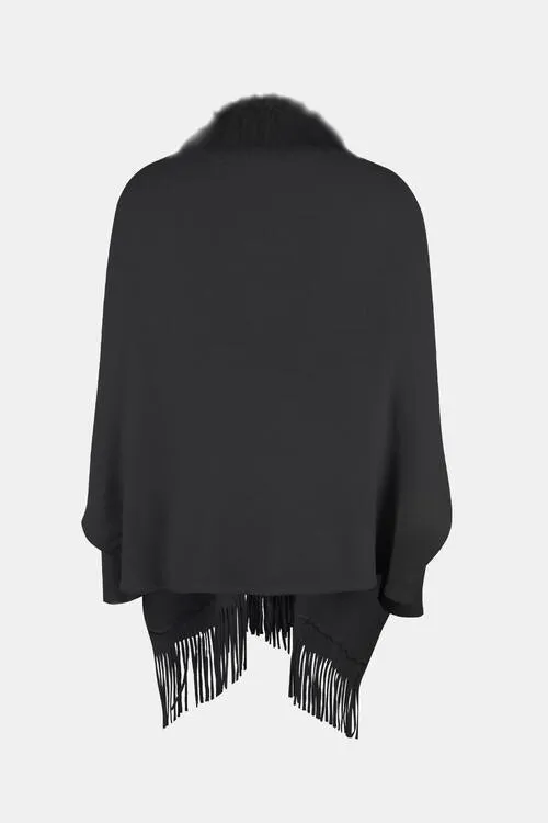 Winter Darling Fringe Open Front Faux Fur Poncho