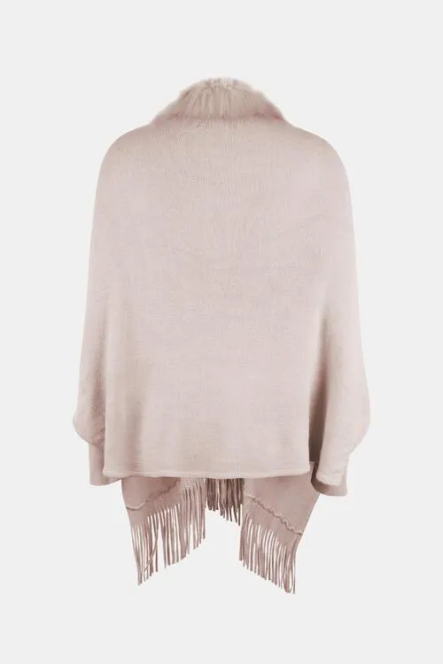 Winter Darling Fringe Open Front Faux Fur Poncho