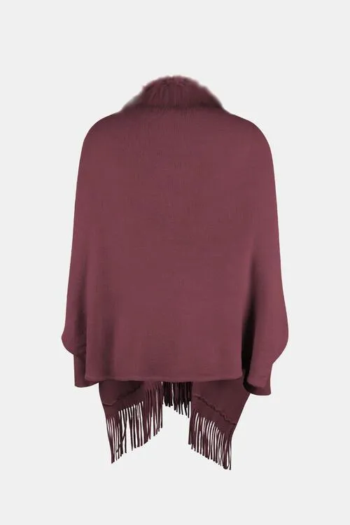 Winter Darling Fringe Open Front Faux Fur Poncho