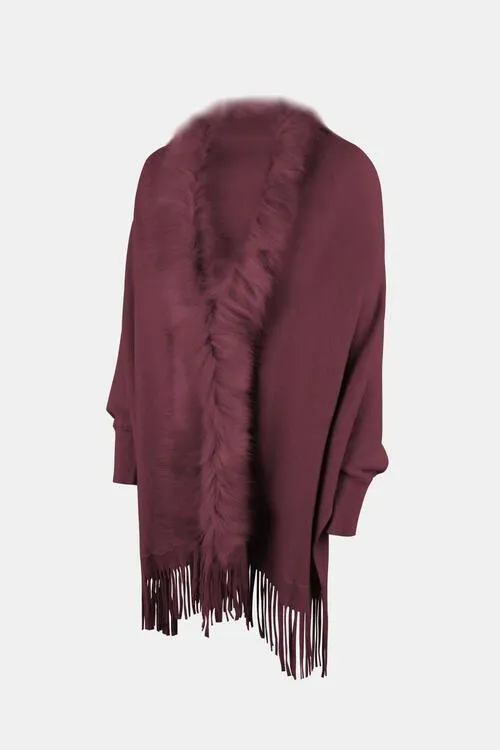 Winter Darling Fringe Open Front Faux Fur Poncho