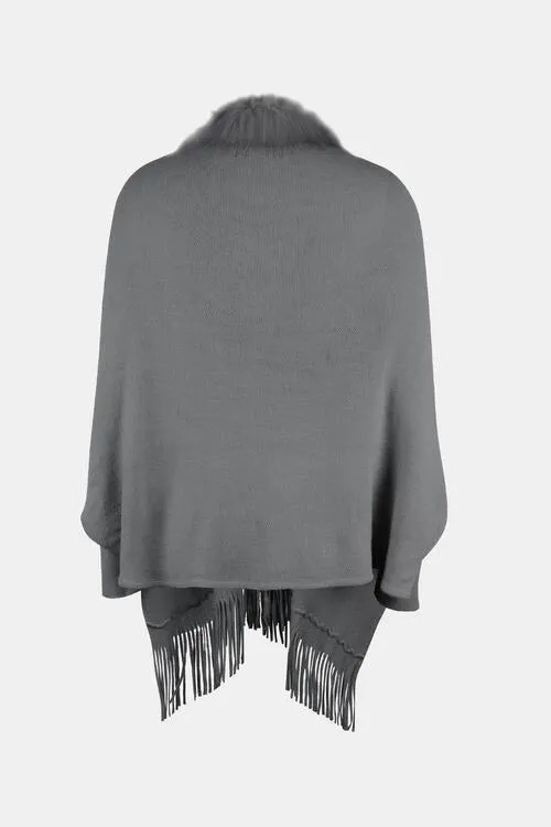 Winter Darling Fringe Open Front Faux Fur Poncho