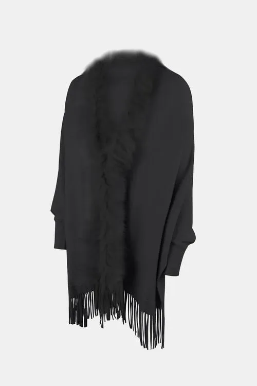 Winter Darling Fringe Open Front Faux Fur Poncho